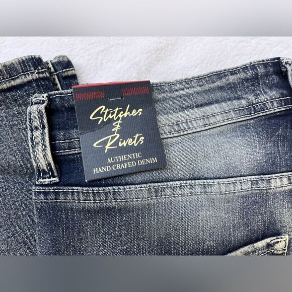 Stitches & Rivets Men's Stretch Distressed Jeans Low Rise Y2K Boot Cut 30/30 - Picture 6 of 11